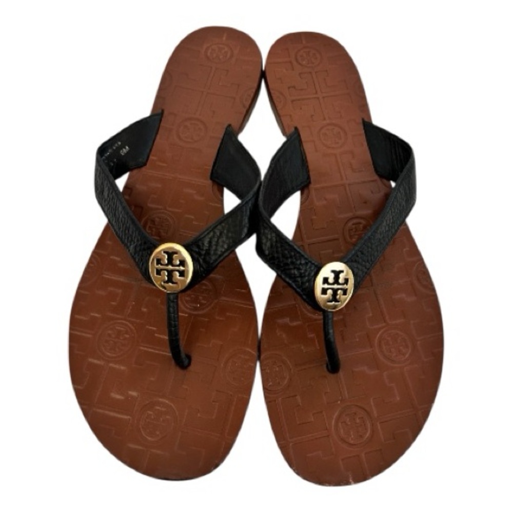 Tory Burch Thora Black Leather Thong Sandals 9